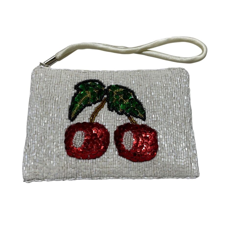 Sequined Cherries NEW Change Purse Zipper Closure
